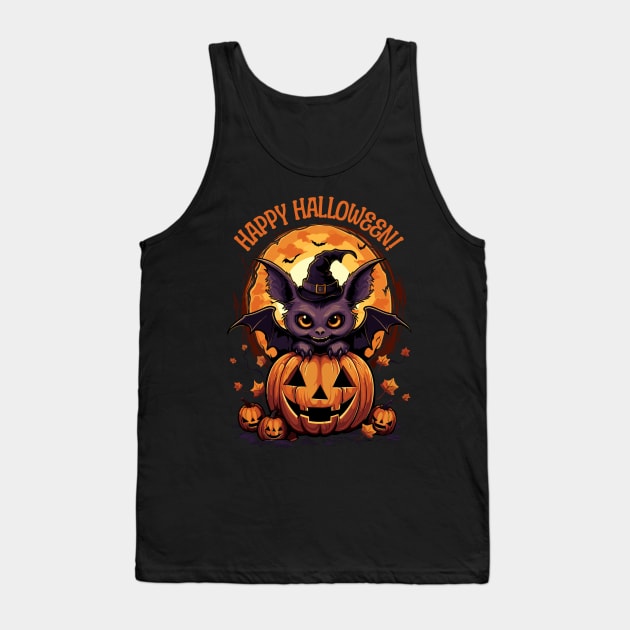 Cute Bat Happy Halloween Tank Top by Atomic Blizzard